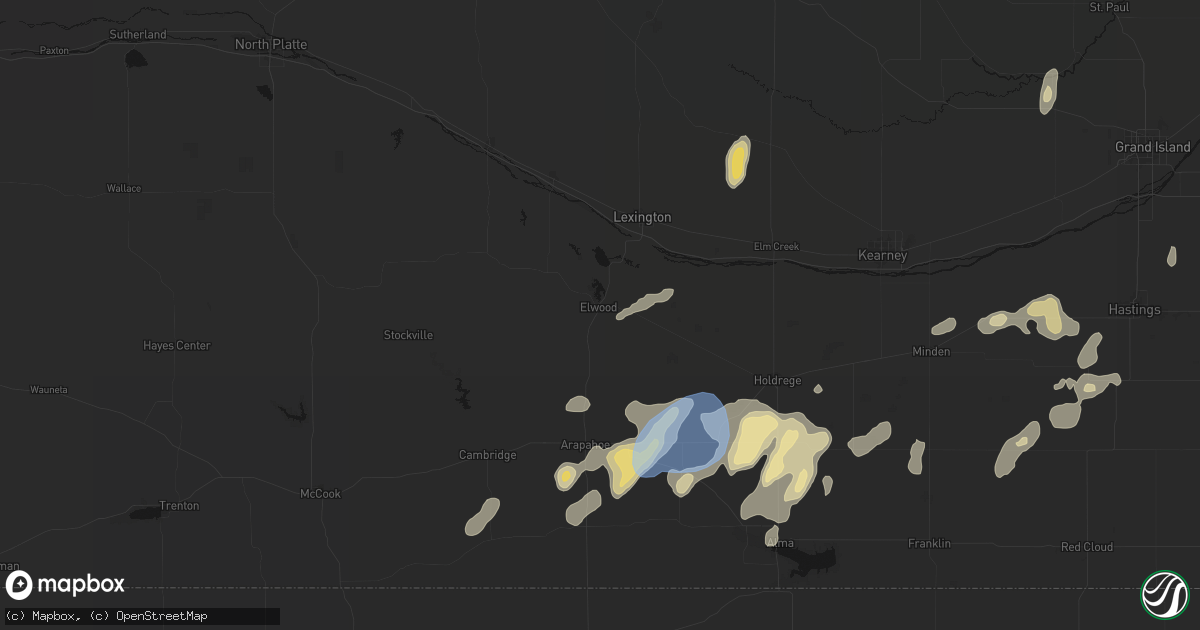 Hail map in Elwood, NE on June 3, 2026