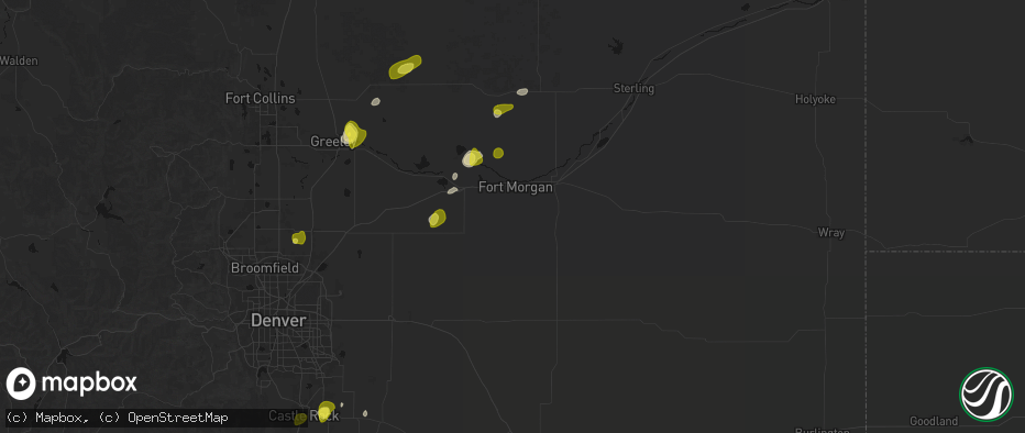 Hail map in Fort Morgan, CO on June 3, 2026