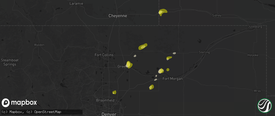 Hail map in Galeton, CO on June 3, 2026