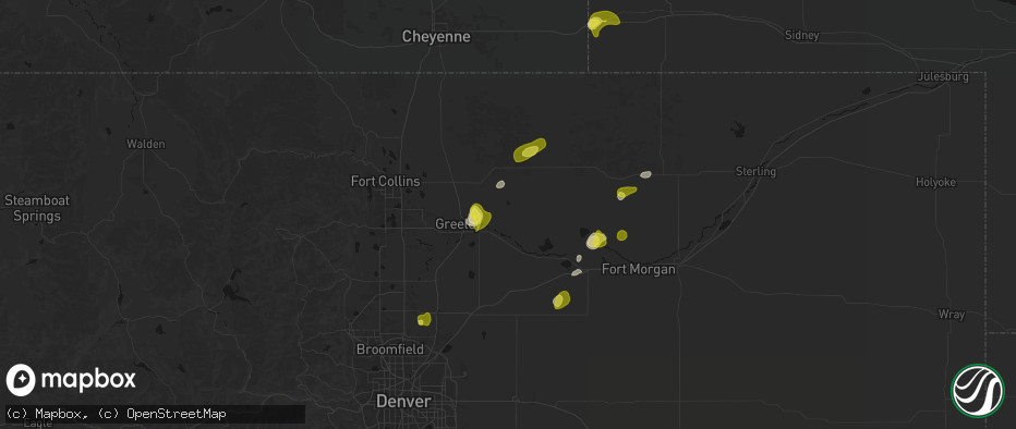 Hail map in Gill, CO on June 3, 2026