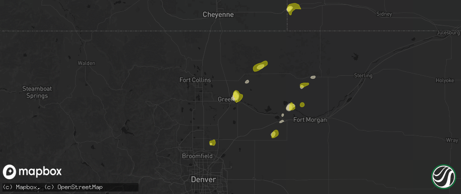 Hail map in Greeley, CO on June 3, 2026