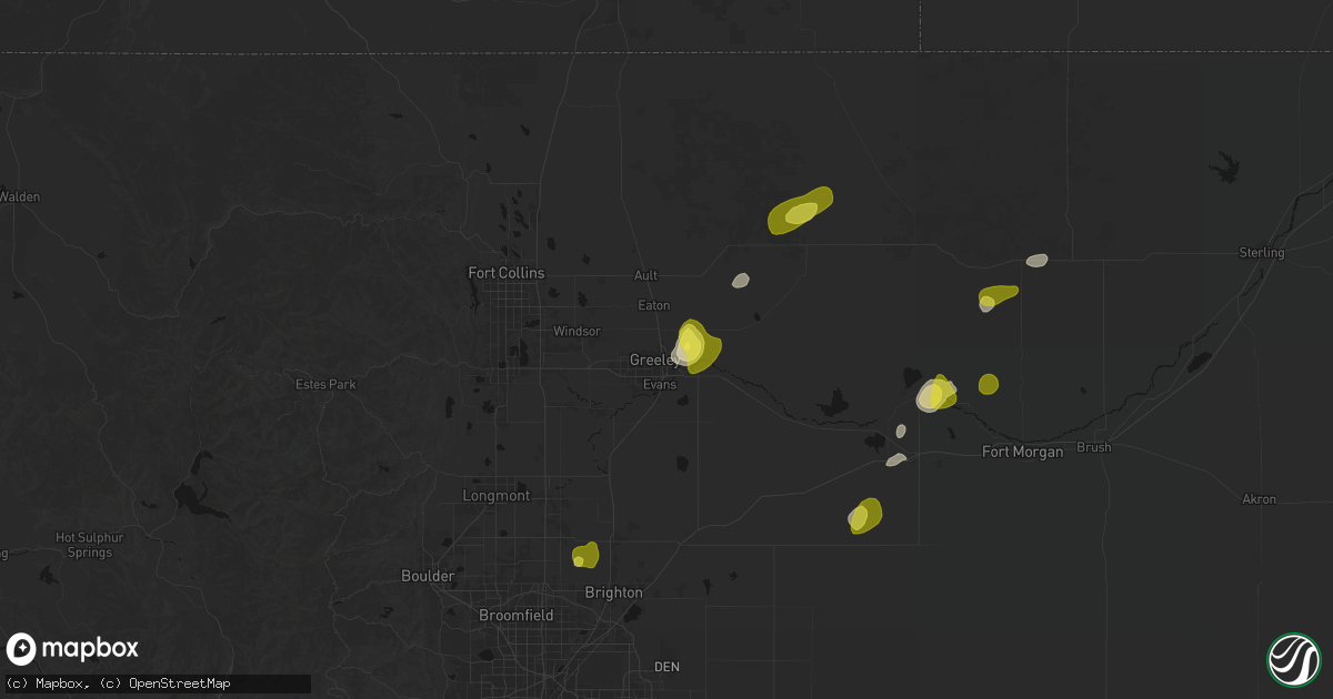 Hail map in Greeley, CO on June 3, 2026