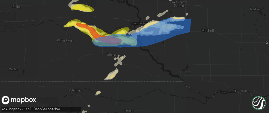 Hail map in Gregory, SD on June 3, 2026