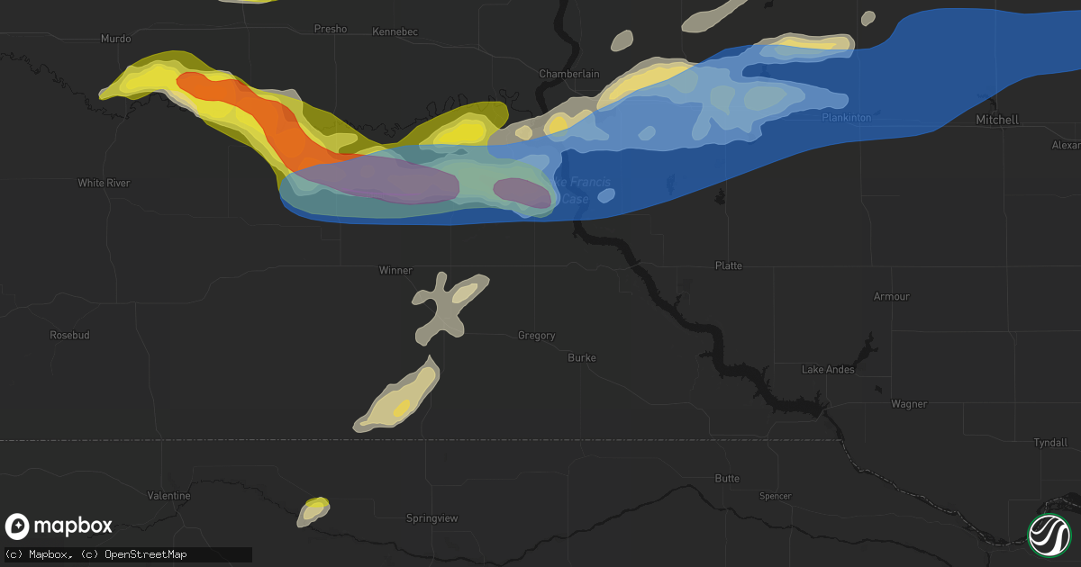 Hail map in Gregory, SD on June 3, 2026
