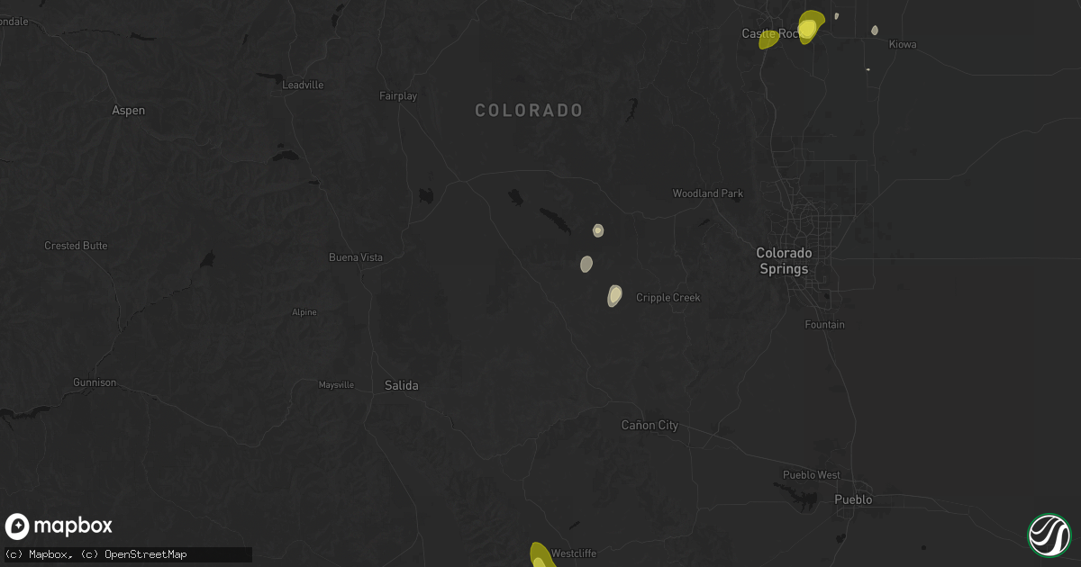 Hail map in Guffey, CO on June 3, 2026