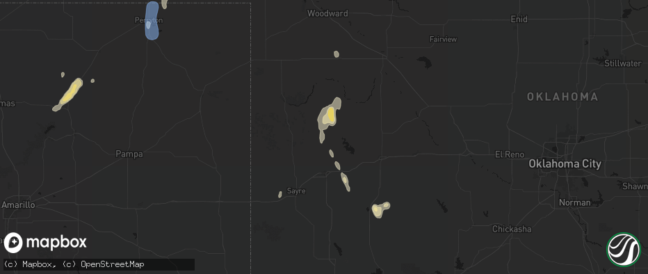Hail map in Hammon, OK on June 3, 2026