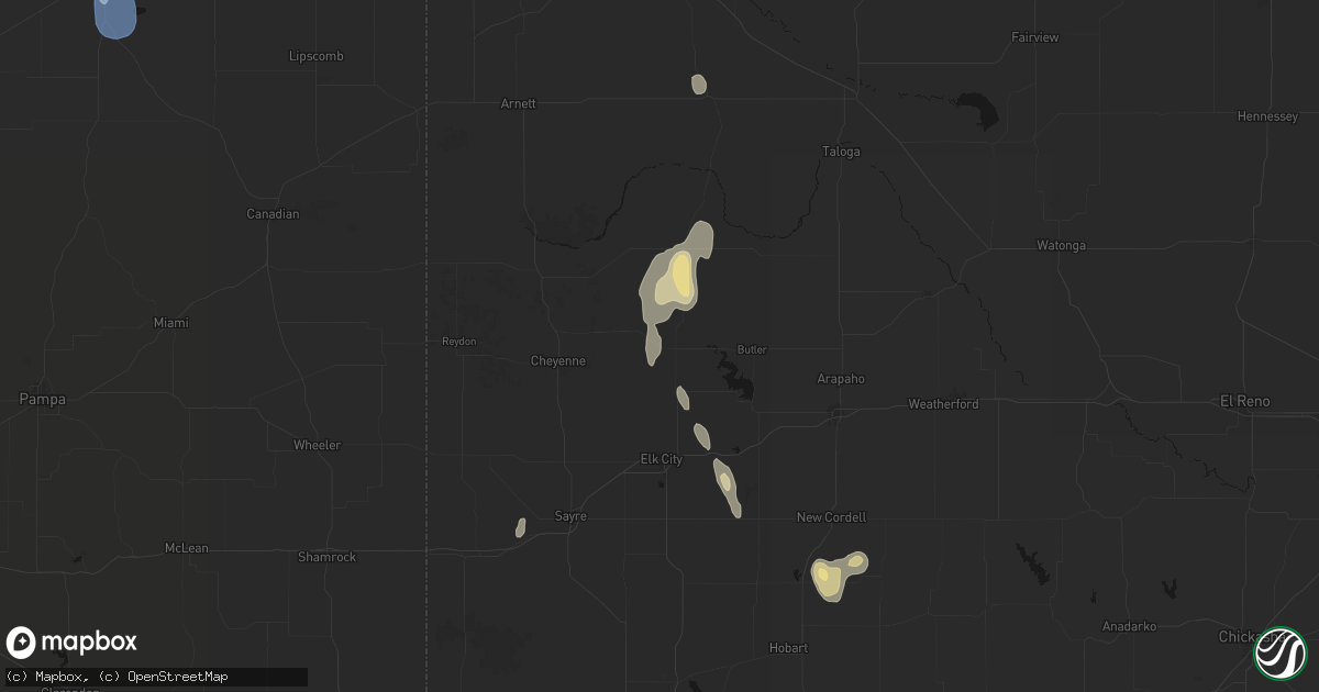 Hail map in Hammon, OK on June 3, 2026