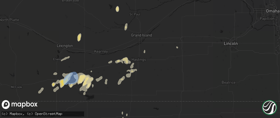 Hail map in Hastings, NE on June 3, 2026