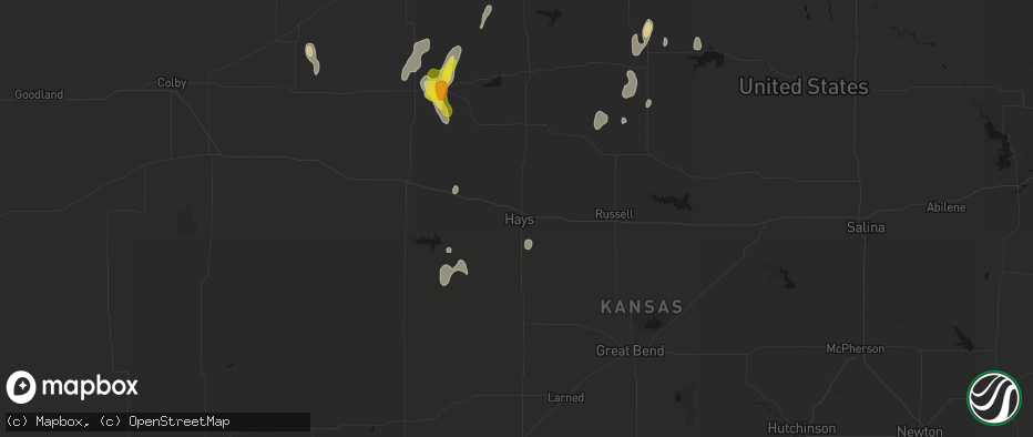 Hail map in Hays, KS on June 3, 2026