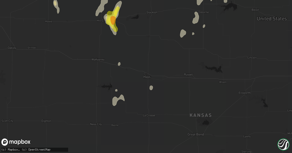 Hail map in Hays, KS on June 3, 2026