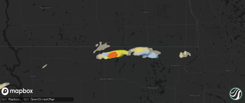 Hail map in Hecla, SD on June 3, 2026