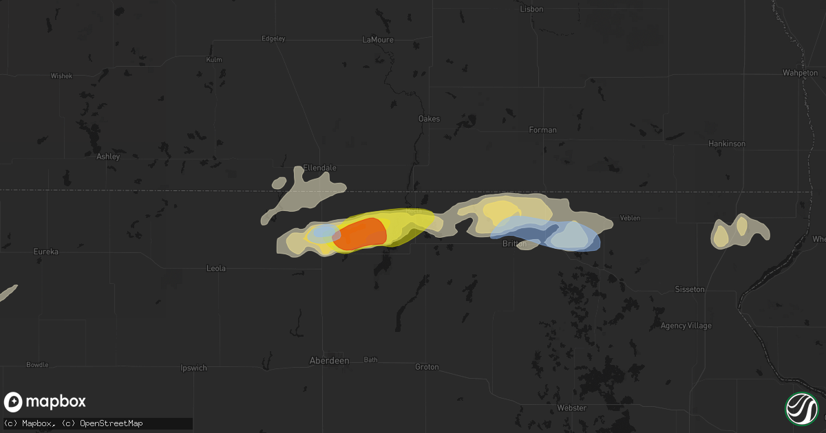 Hail map in Hecla, SD on June 3, 2026