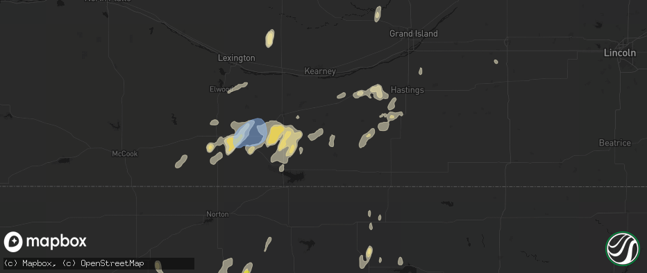 Hail map in Hildreth, NE on June 3, 2026