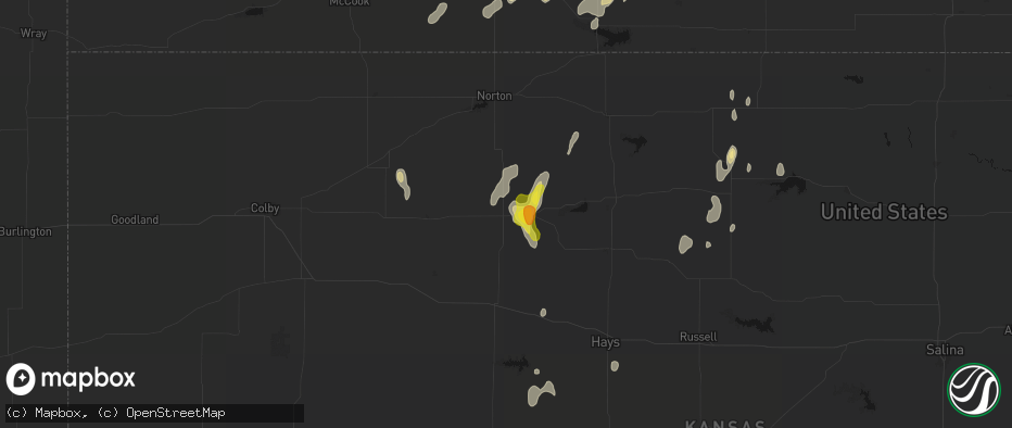 Hail map in Hill City, KS on June 3, 2026