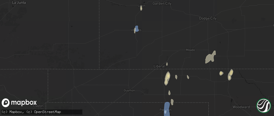 Hail map in Hugoton, KS on June 3, 2026