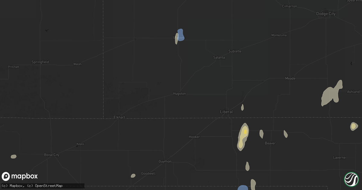 Hail map in Hugoton, KS on June 3, 2026