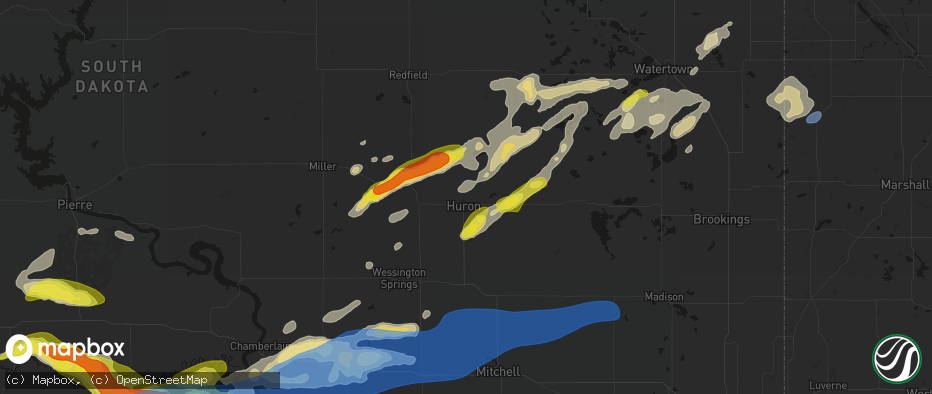 Hail map in Huron, SD on June 3, 2026