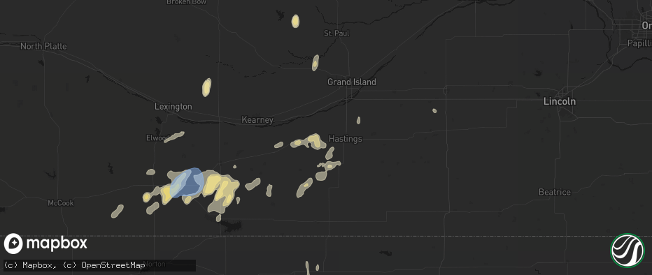 Hail map in Juniata, NE on June 3, 2026