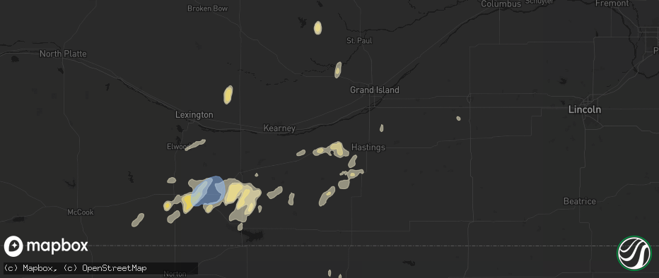 Hail map in Kenesaw, NE on June 3, 2026