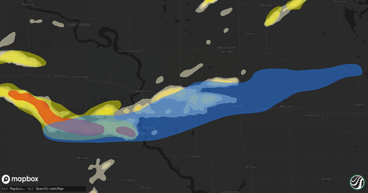 Hail map in Kimball, SD on June 3, 2026