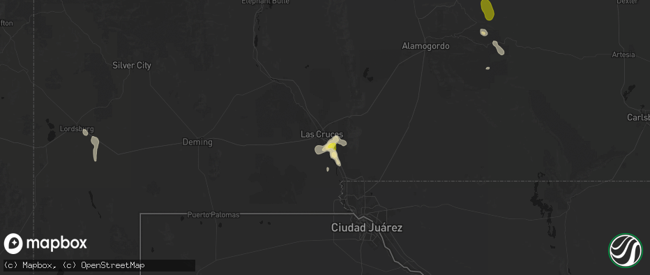 Hail map in Las Cruces, NM on June 3, 2026