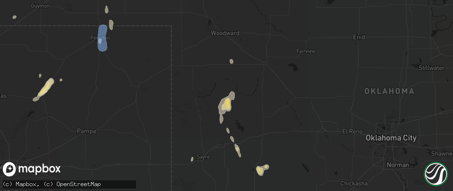 Hail map in Leedey, OK on June 3, 2026