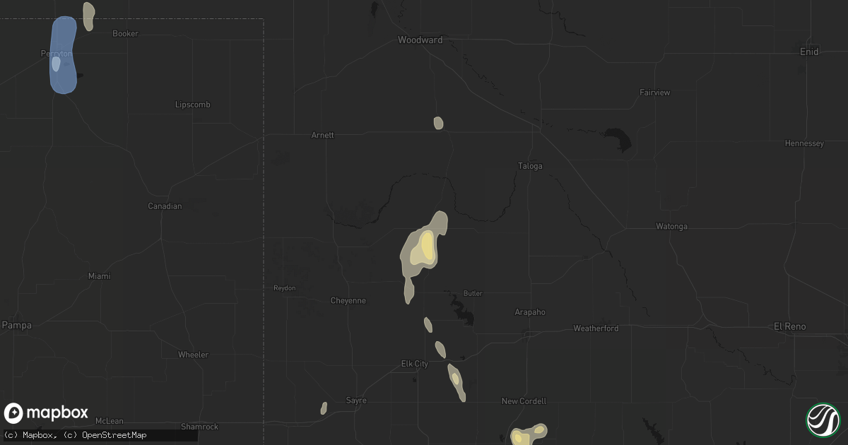 Hail map in Leedey, OK on June 3, 2026