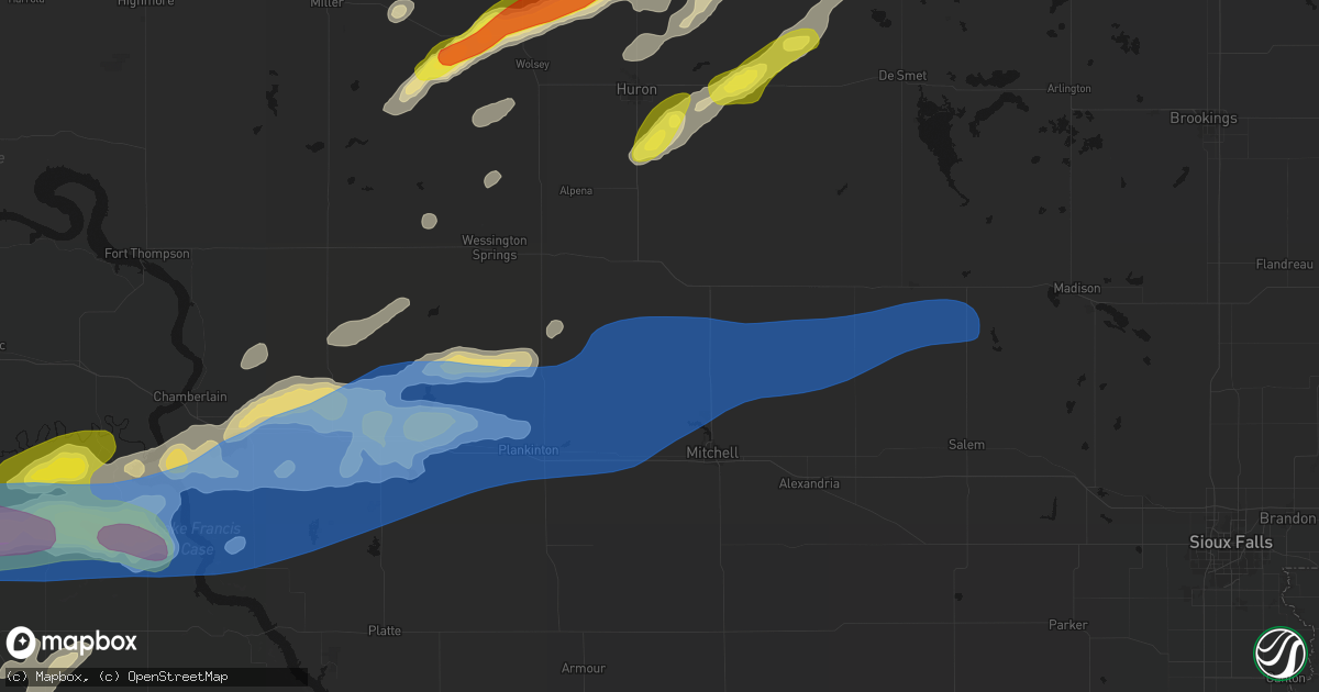 Hail map in Letcher, SD on June 3, 2026