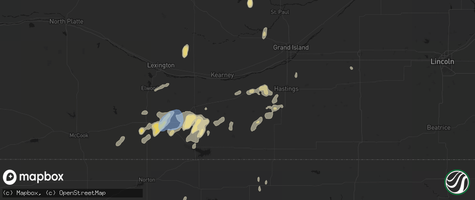 Hail map in Minden, NE on June 3, 2026