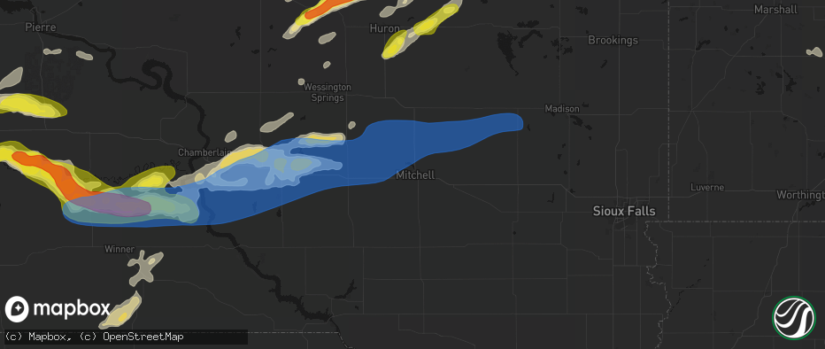 Hail map in Mitchell, SD on June 3, 2026
