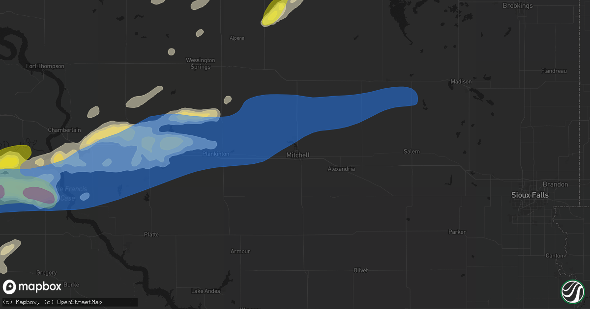 Hail map in Mitchell, SD on June 3, 2026