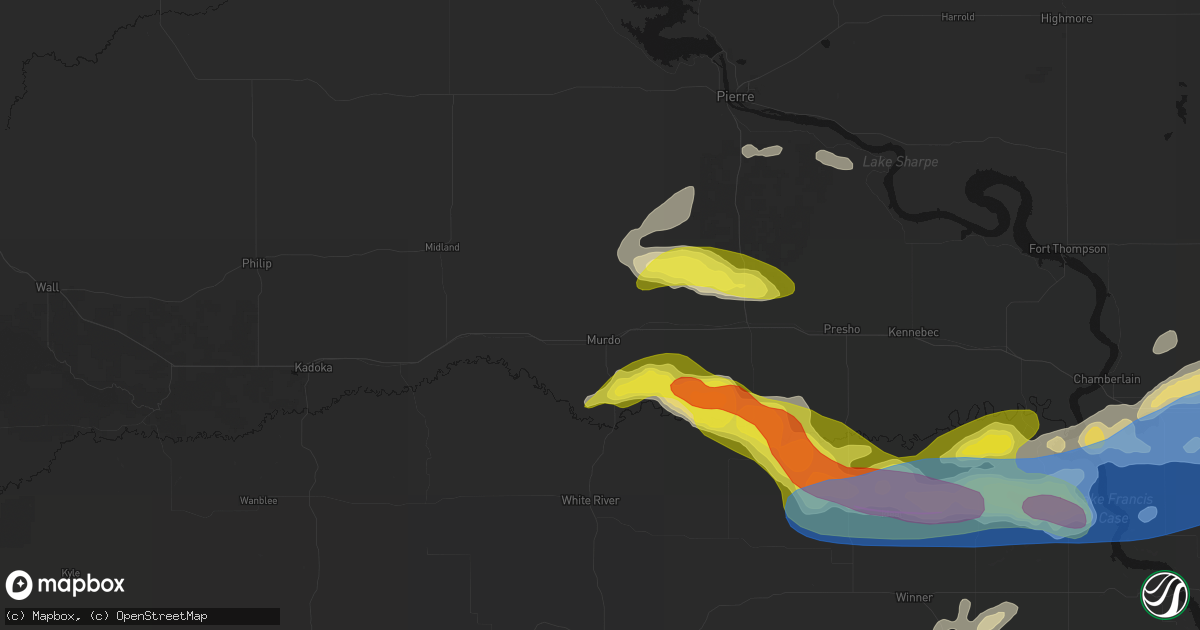 Hail map in Murdo, SD on June 3, 2026
