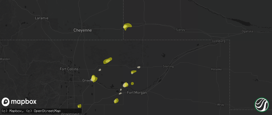 Hail map in New Raymer, CO on June 3, 2026