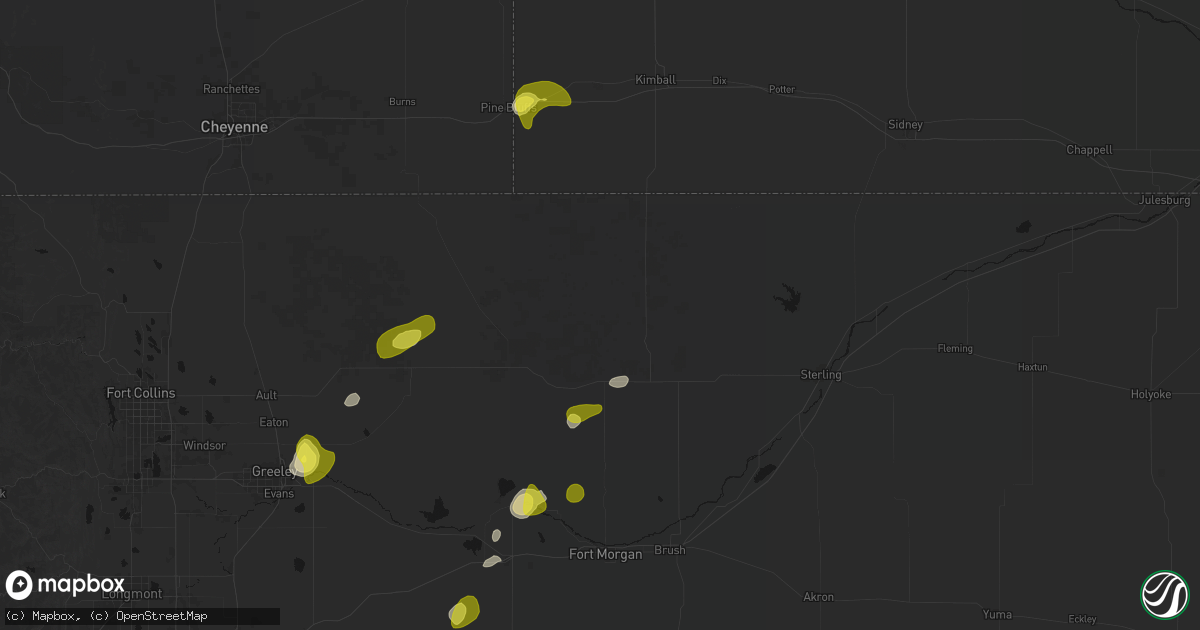 Hail map in New Raymer, CO on June 3, 2026