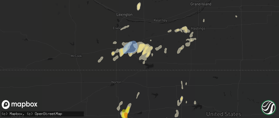 Hail map in Orleans, NE on June 3, 2026