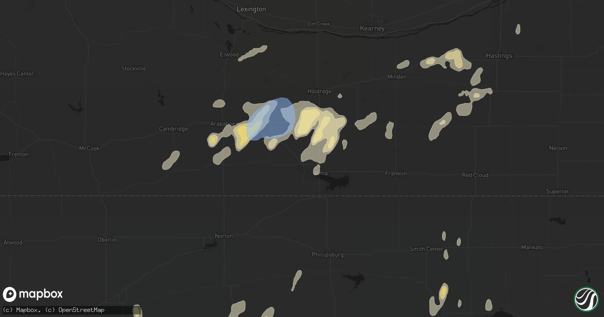 Hail map in Orleans, NE on June 3, 2026