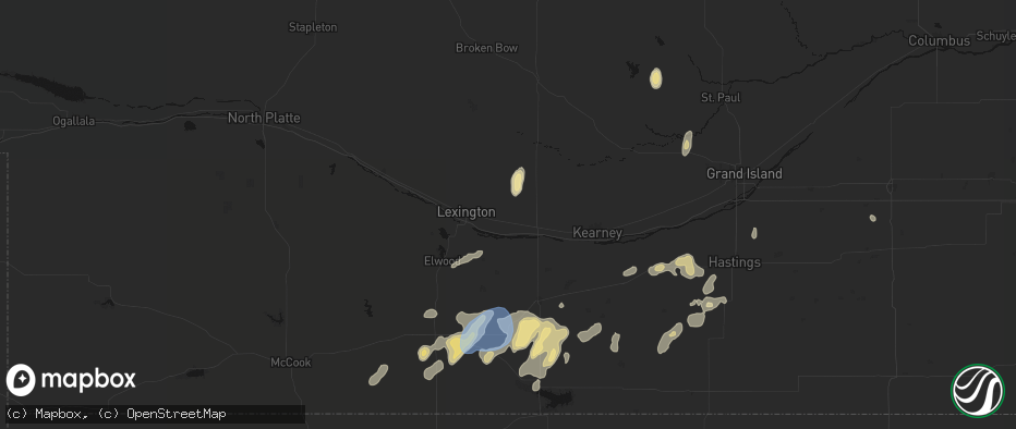 Hail map in Overton, NE on June 3, 2026