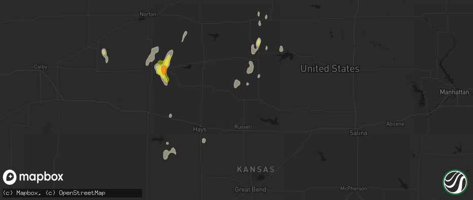 Hail map in Paradise, KS on June 3, 2026