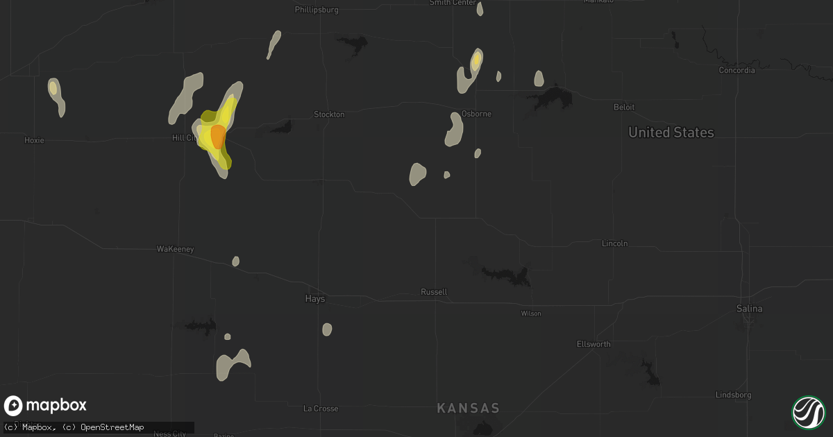 Hail map in Paradise, KS on June 3, 2026