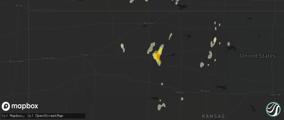 Hail map in Penokee, KS on June 3, 2026