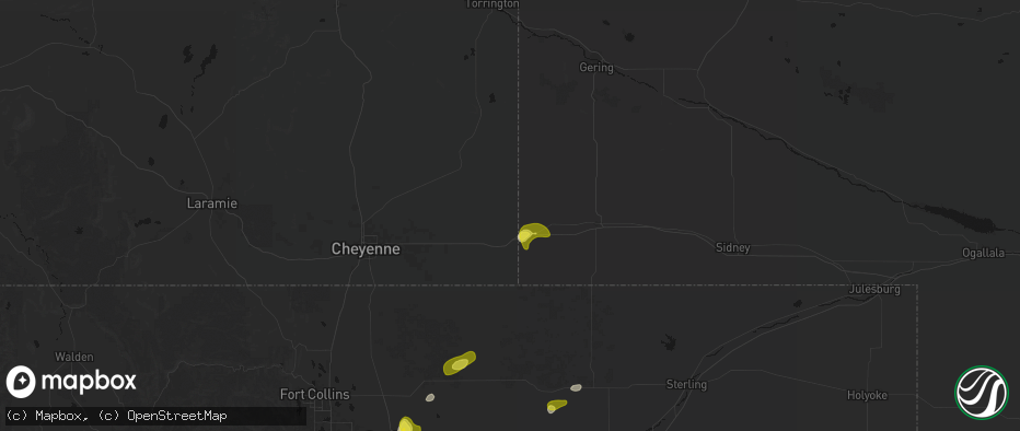 Hail map in Pine Bluffs, WY on June 3, 2026