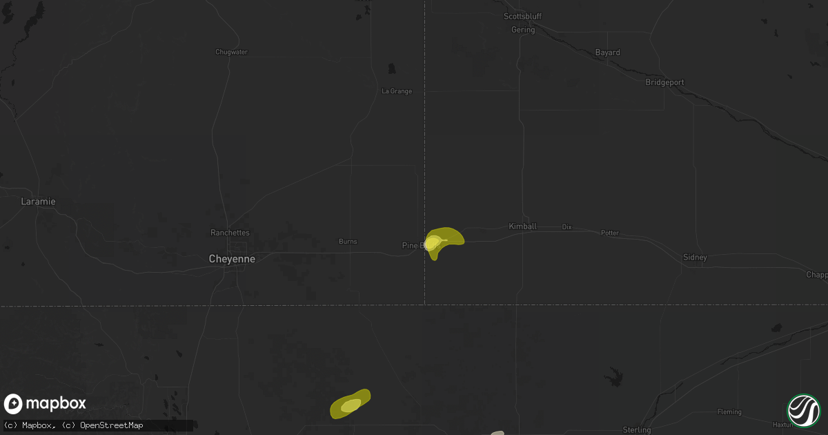 Hail map in Pine Bluffs, WY on June 3, 2026