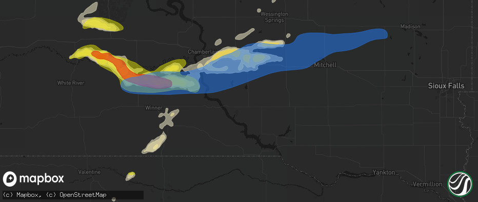 Hail map in Platte, SD on June 3, 2026
