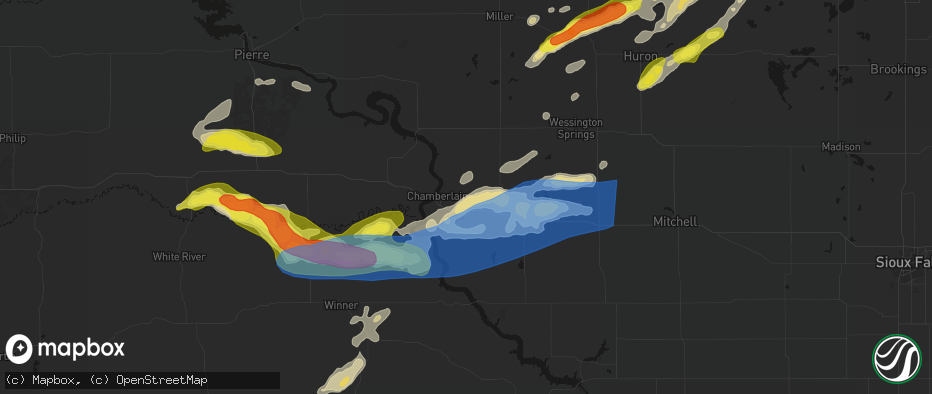 Hail map in Pukwana, SD on June 3, 2026