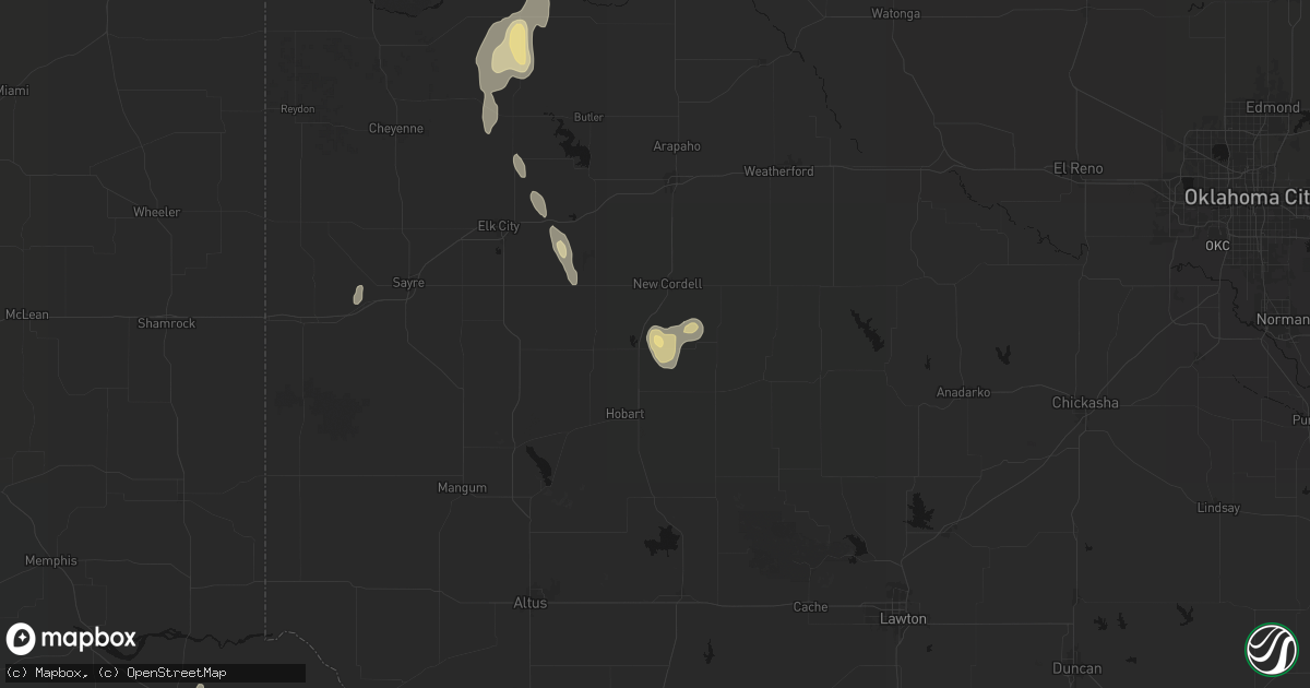 Hail map in Rocky, OK on June 3, 2026