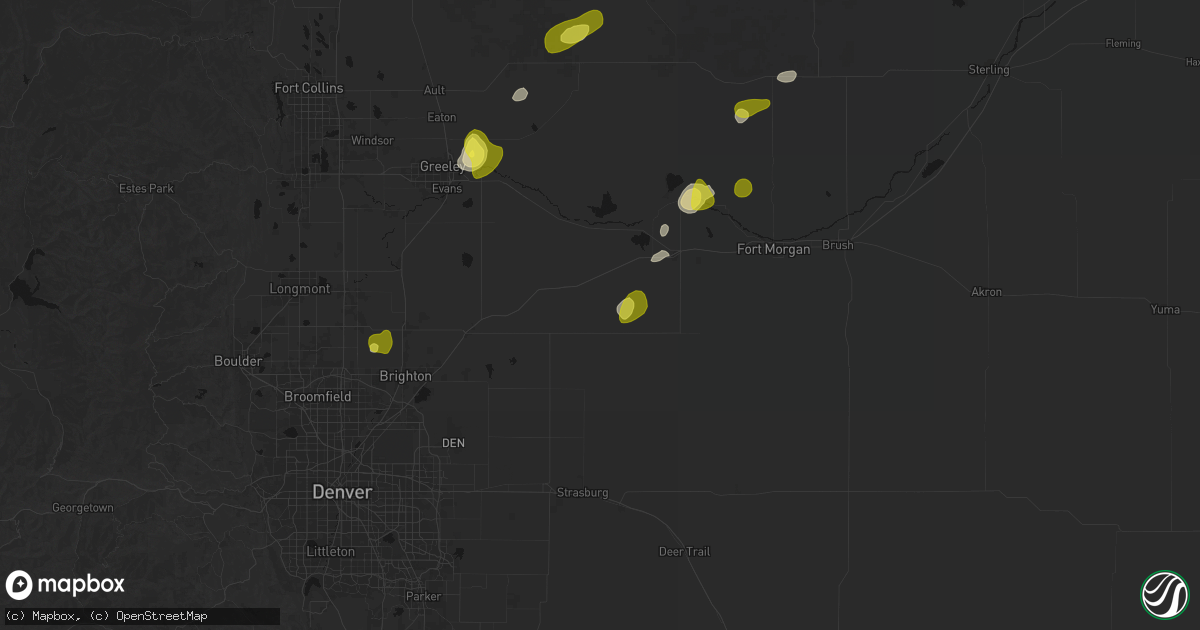 Hail map in Roggen, CO on June 3, 2026