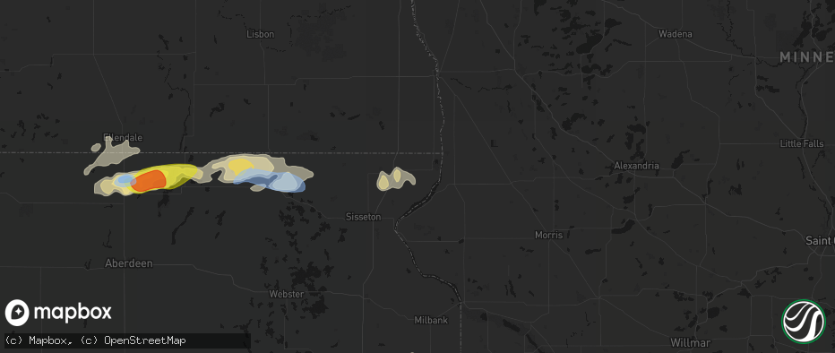 Hail map in Rosholt, SD on June 3, 2026