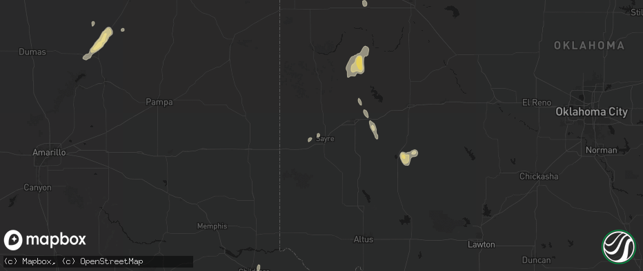 Hail map in Sayre, OK on June 3, 2026