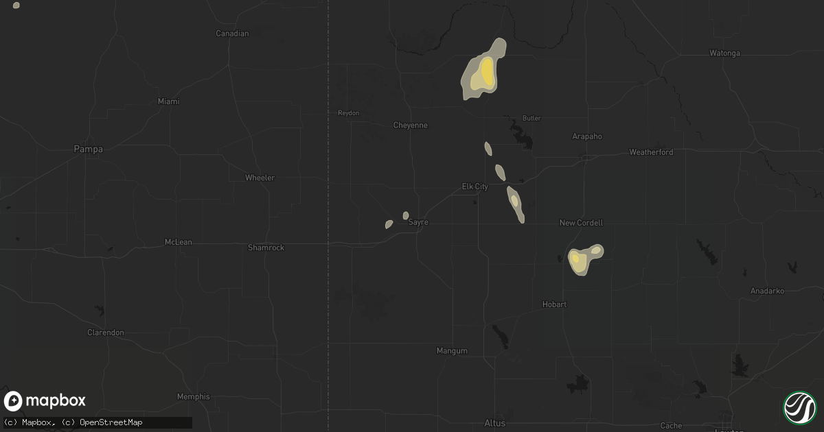 Hail map in Sayre, OK on June 3, 2026