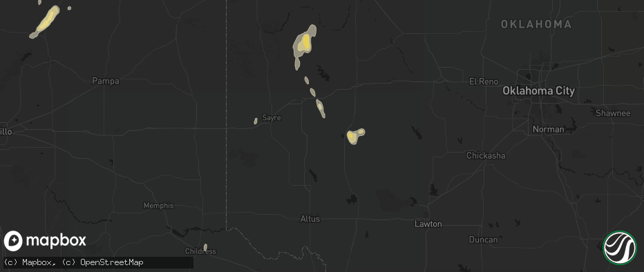 Hail map in Sentinel, OK on June 3, 2026